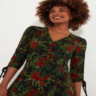 Stretch Knit Faux Wrap Midi Dress image number null