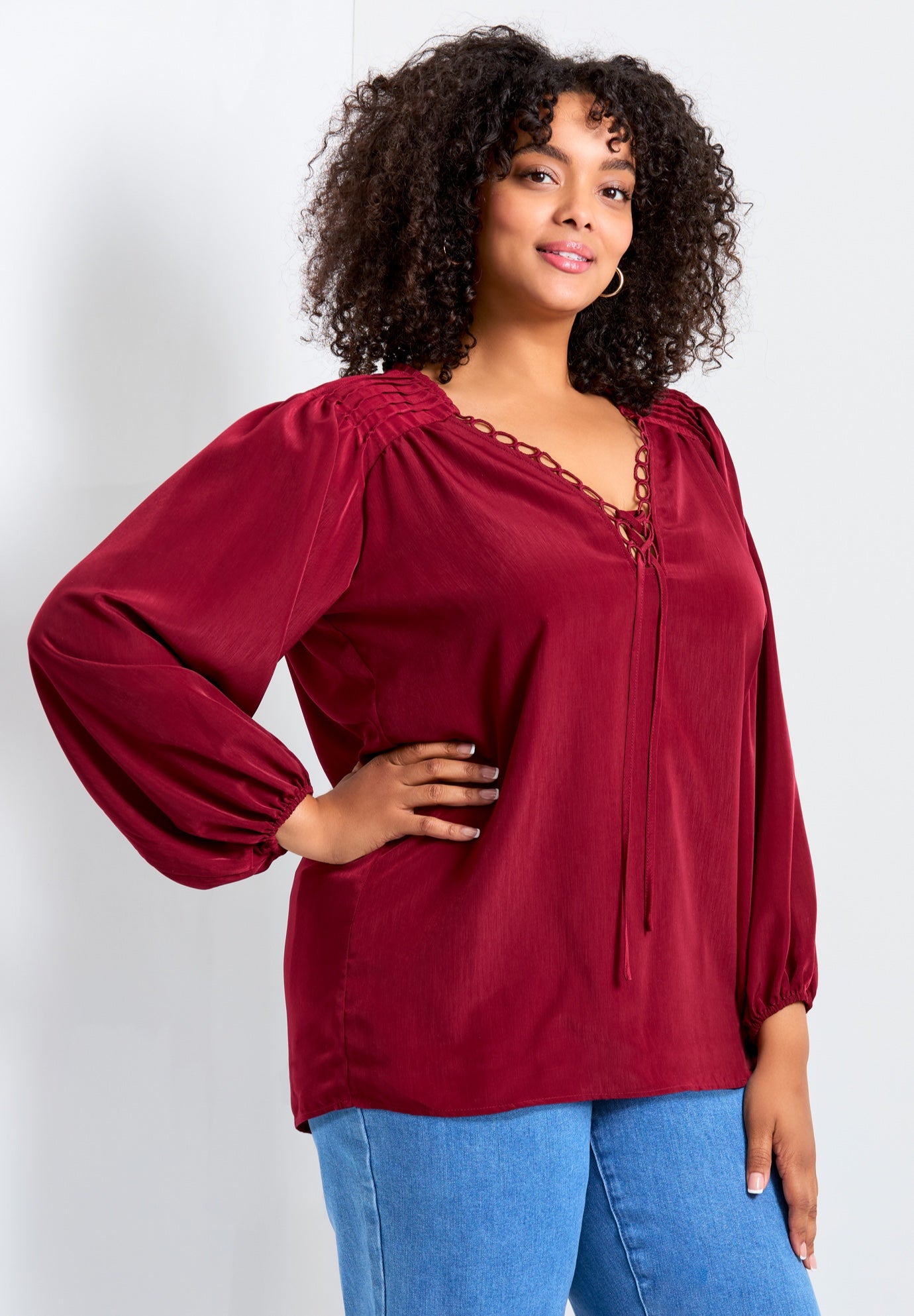 Scallop Trim Peasant Blouse image number 2