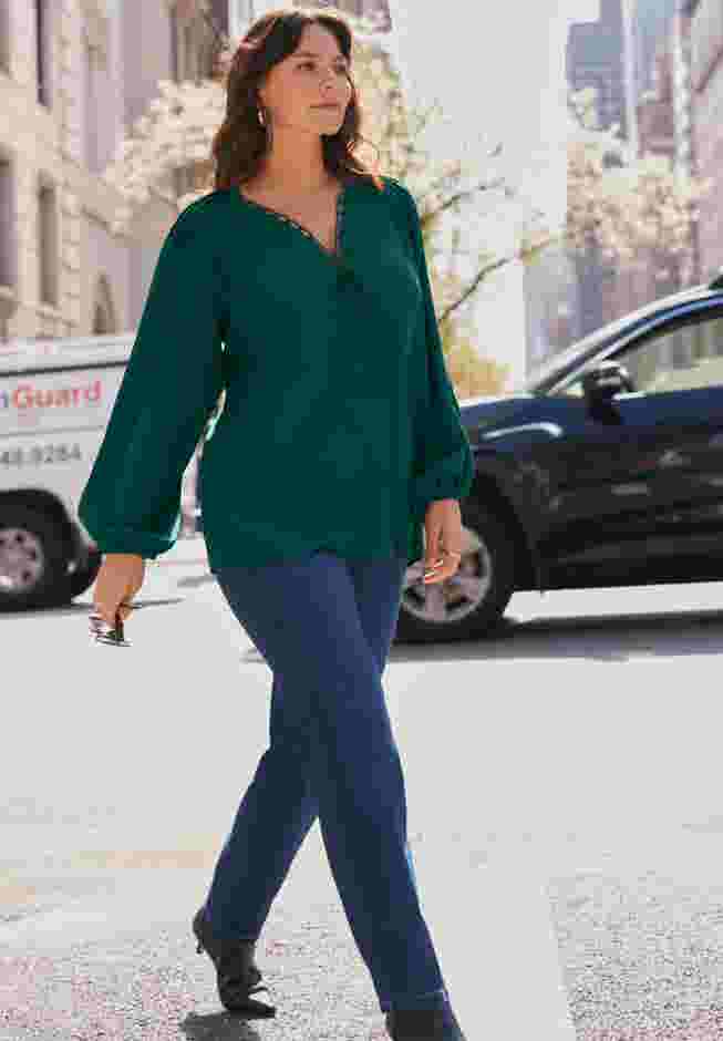 Scallop Trim Peasant Blouse image number 1
