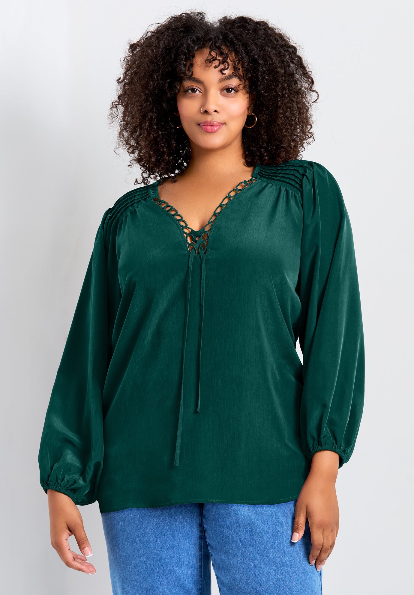 Scallop Trim Peasant Blouse image number 0