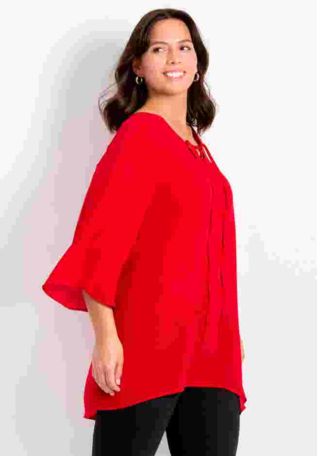 V-Neck Lace-Up Bell Sleeve Tunic image number 2
