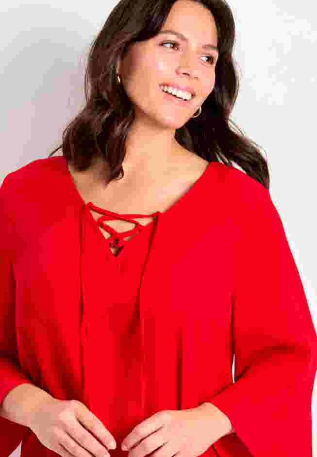 V-Neck Lace-Up Bell Sleeve Tunic image number 3