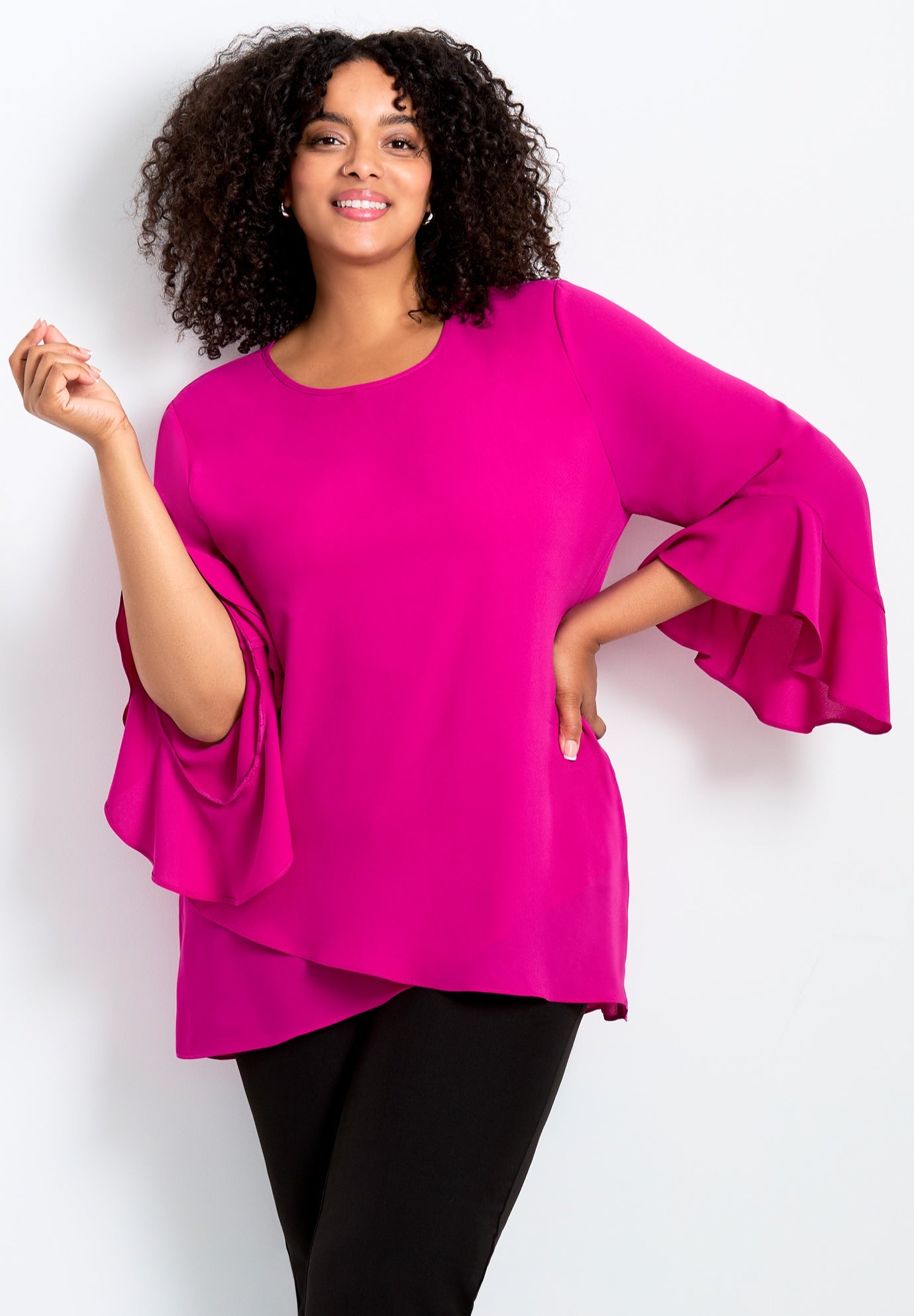 Ruffle Sleeve Tulip Hem Blouse image number 0