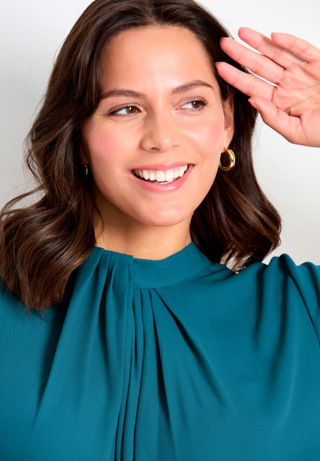 Twist Front Mockneck Flutter Sleeve Blouse image number 1