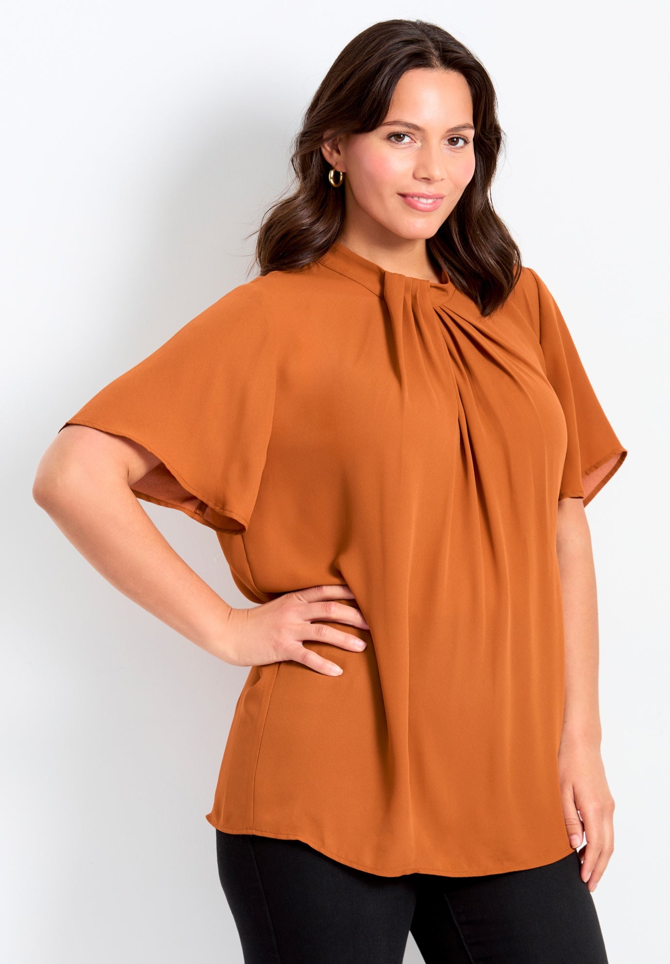 Twist Front Mockneck Flutter Sleeve Blouse image number 1