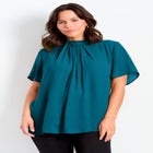 Twist Front Mockneck Flutter Sleeve Blouse image number null