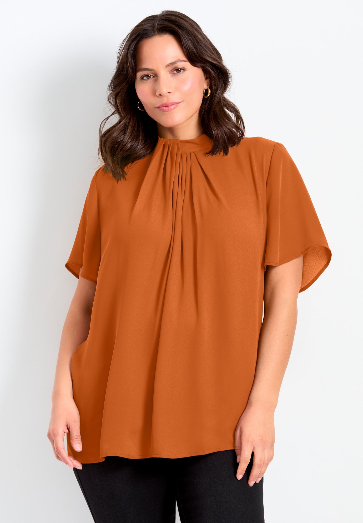 Twist Front Mockneck Flutter Sleeve Blouse image number 0