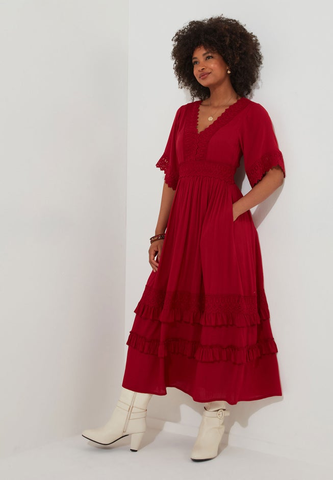 Crochet Trim Boho Midi Dress image number 2