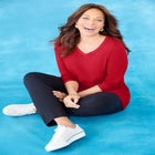 Suprema&reg; Studio 3/4 Sleeve Studded V-Neck Tee image number null