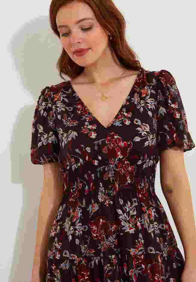 V-Neck Flounce Midi Dress image number 1