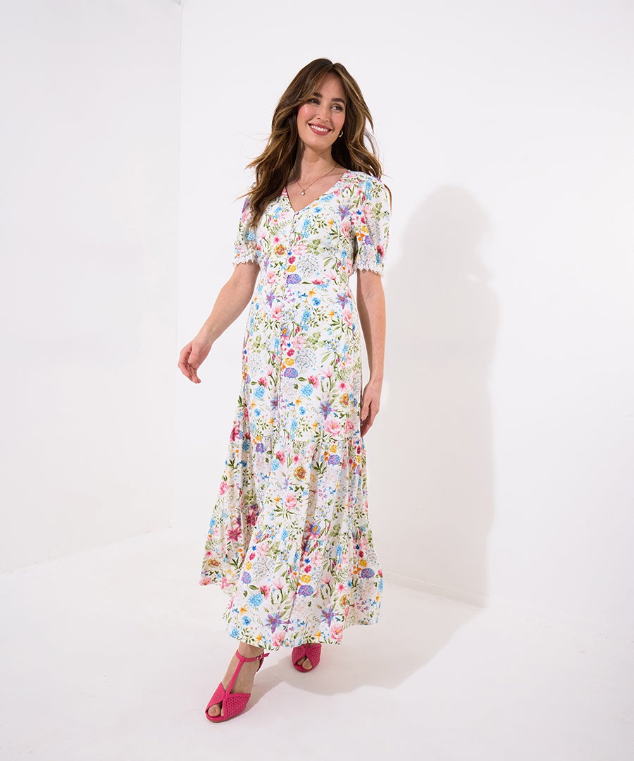 V-Neck Tiered Midi Dress image number 0