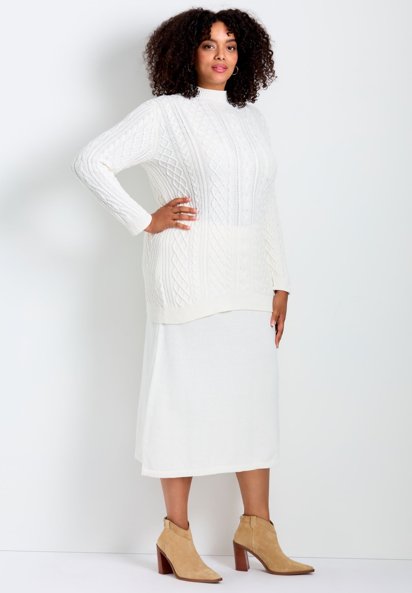 Mock Neck Cable Sweater image number 2
