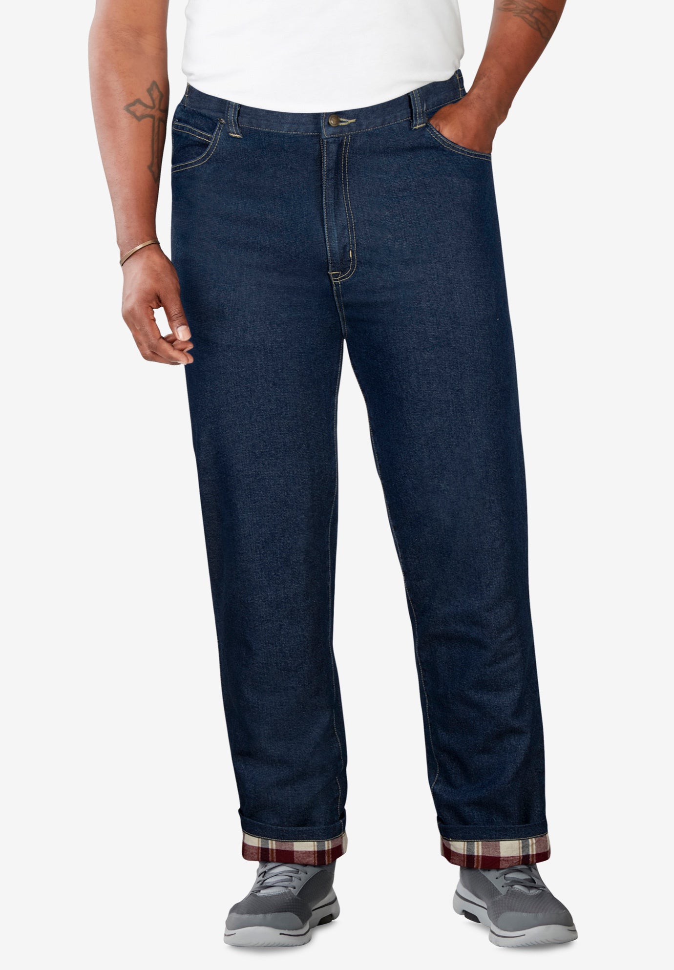 Flannel-Lined Side-Elastic Jeans image number 0