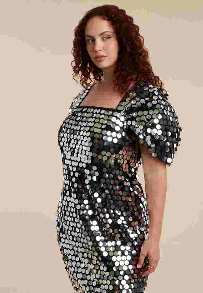 Off The Shoulder Puff Sleeve Paillette Dress image number 2