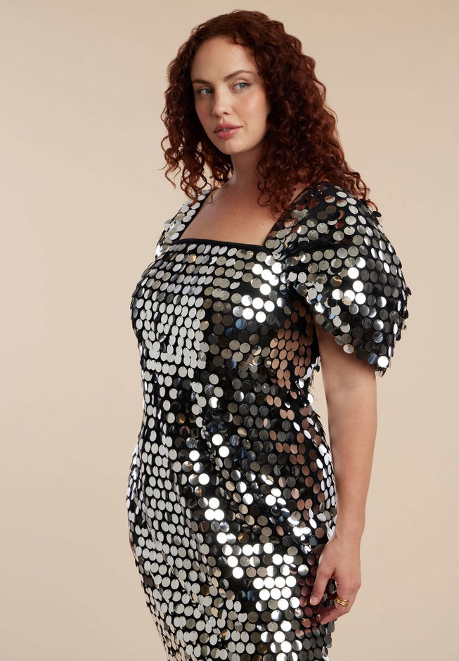 Off The Shoulder Puff Sleeve Paillette Dress image number 2