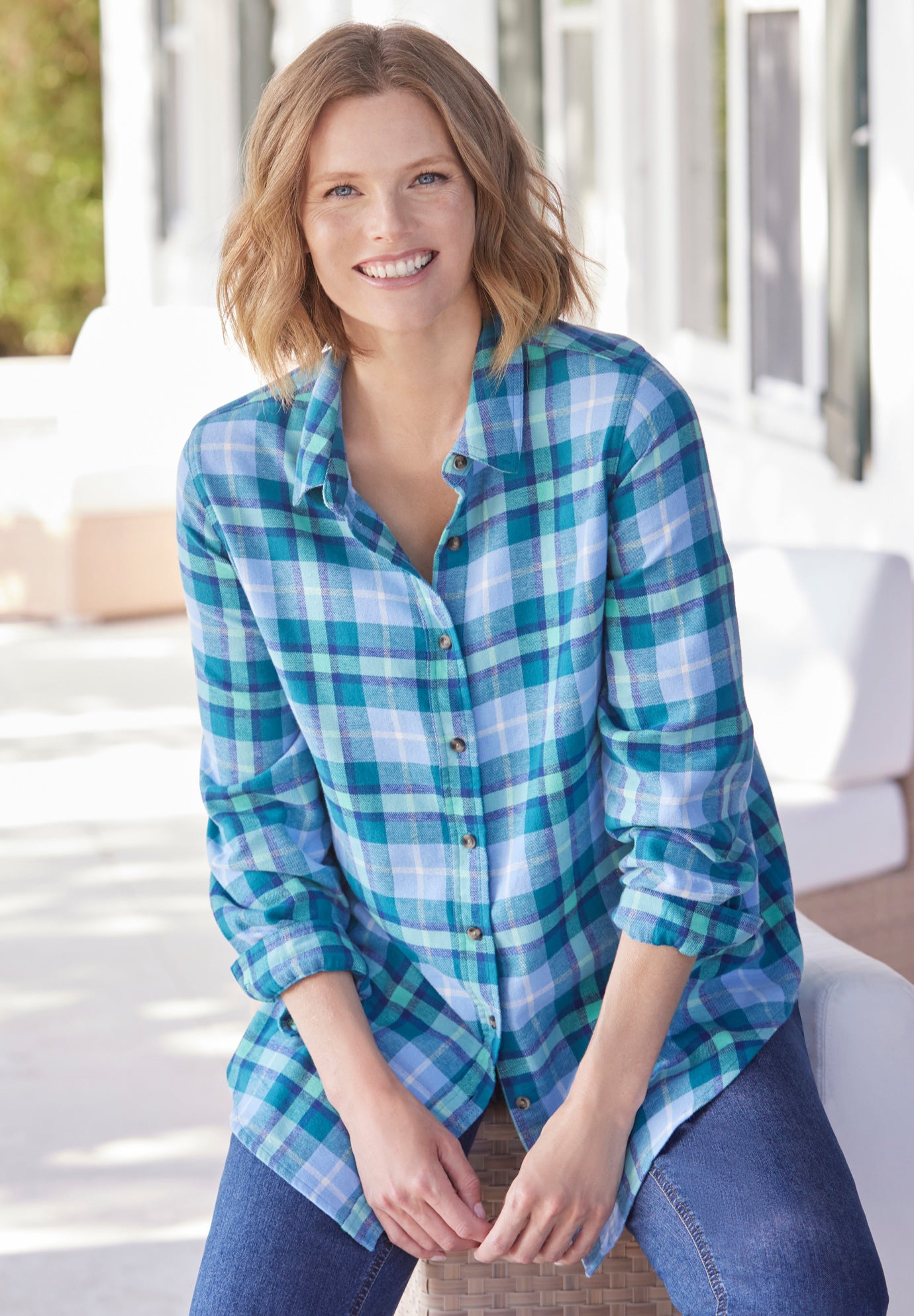 Plaid Double-Brushed Cotton Flannel Shirt image number 4