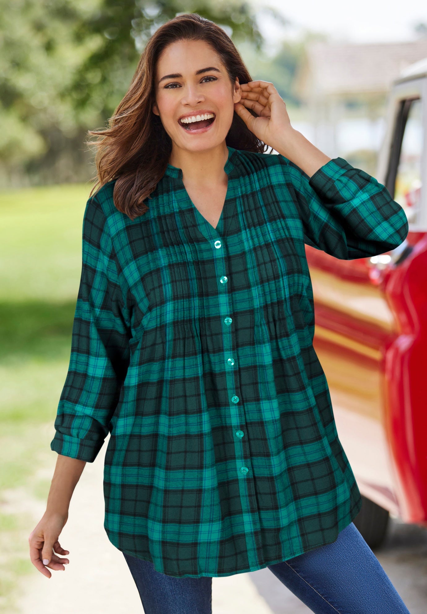 Pintucked Flannel Shirt image number 0