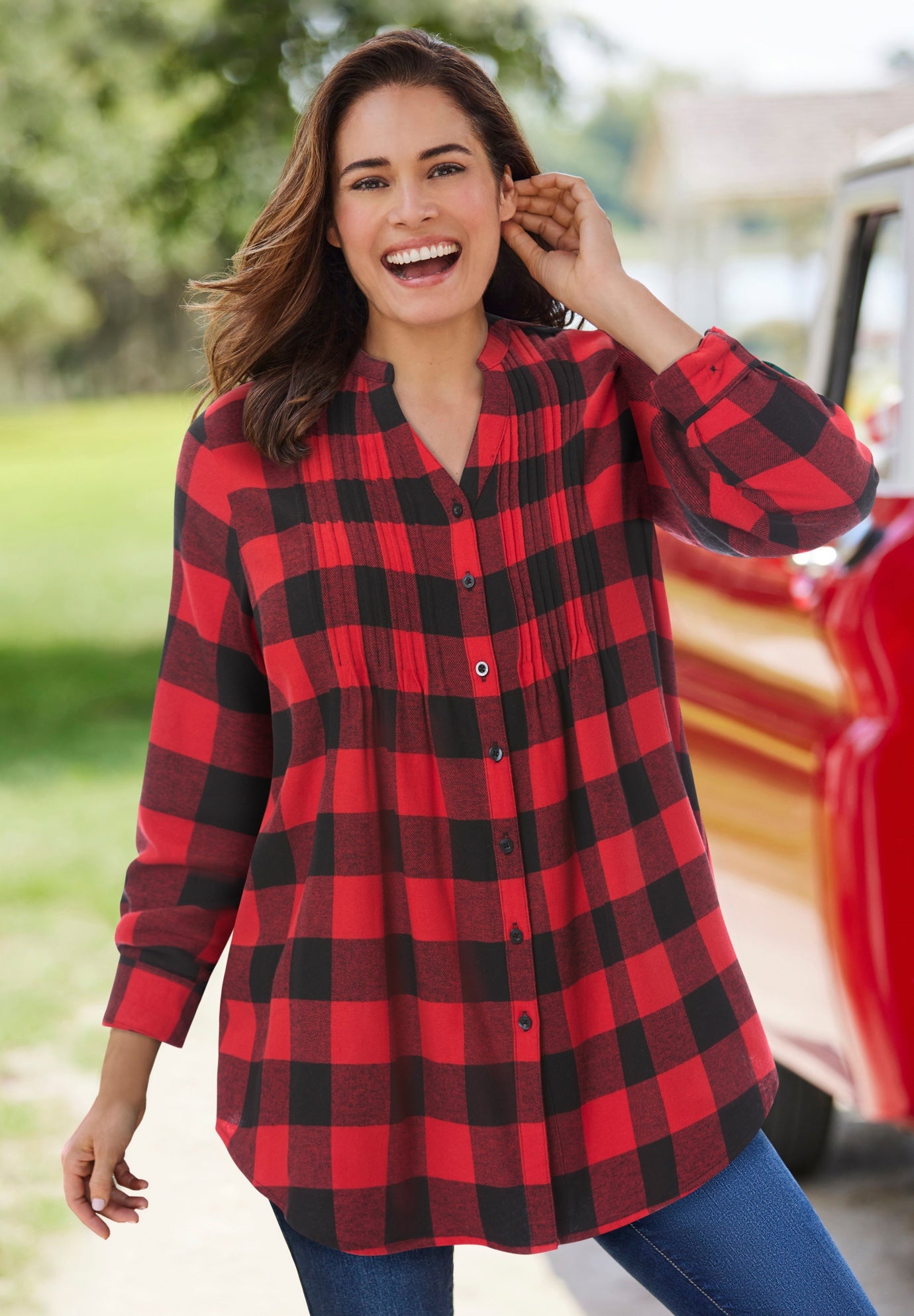 Pintucked Flannel Shirt image number 0