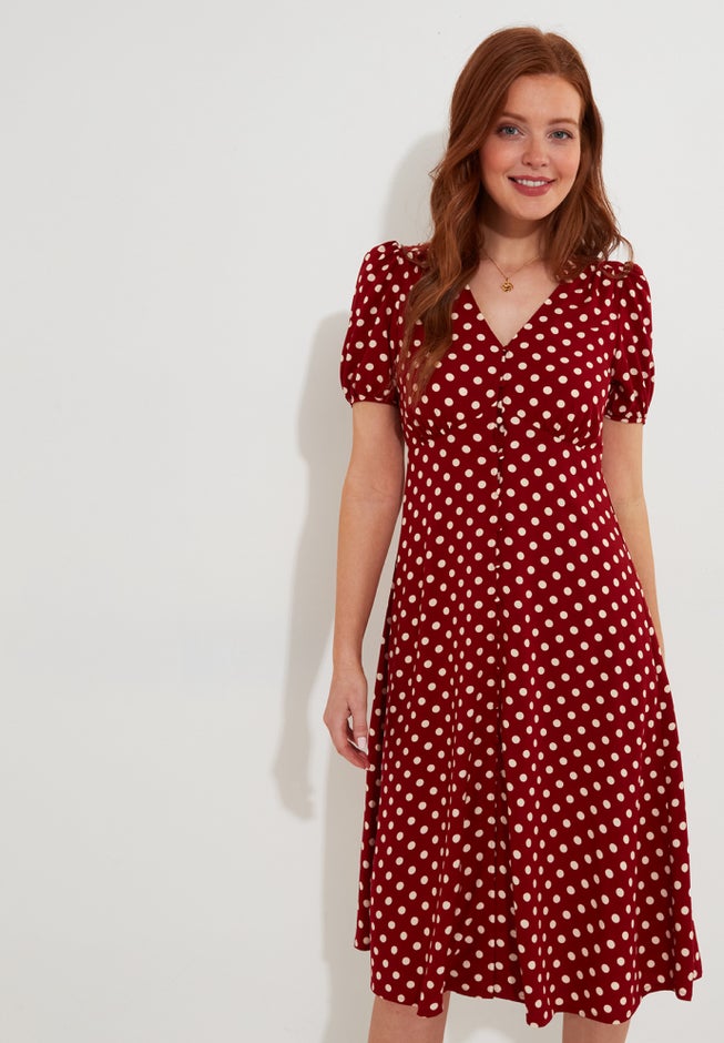 Retro Button-Front Knee-Length Dress image number 0