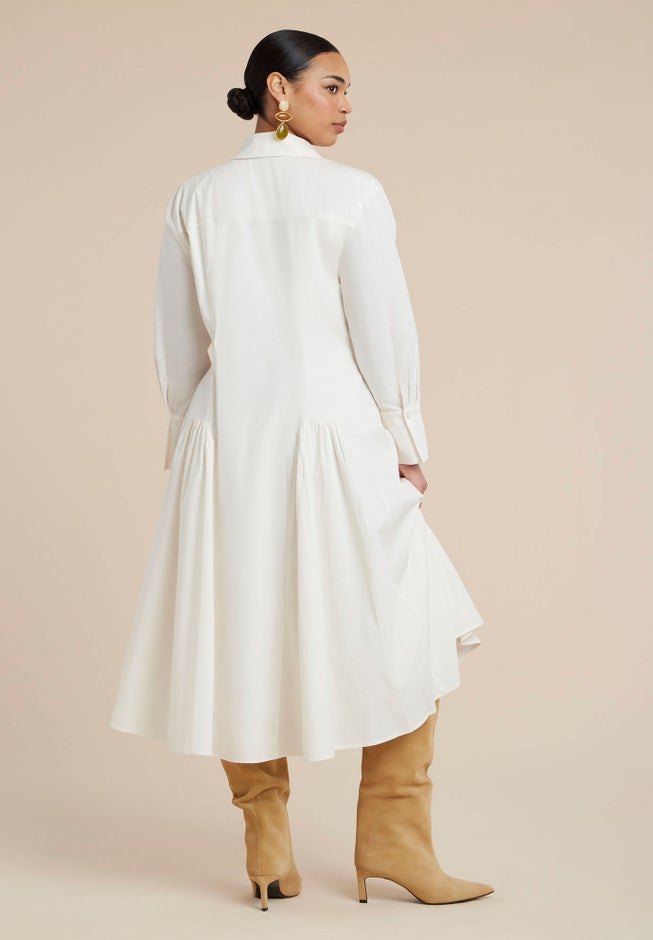 Shirred Godet Flare Poplin Dress image number 1