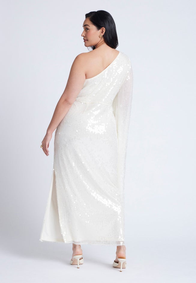 One Shoulder Dramatic Sleeve Sequin Dress image number null