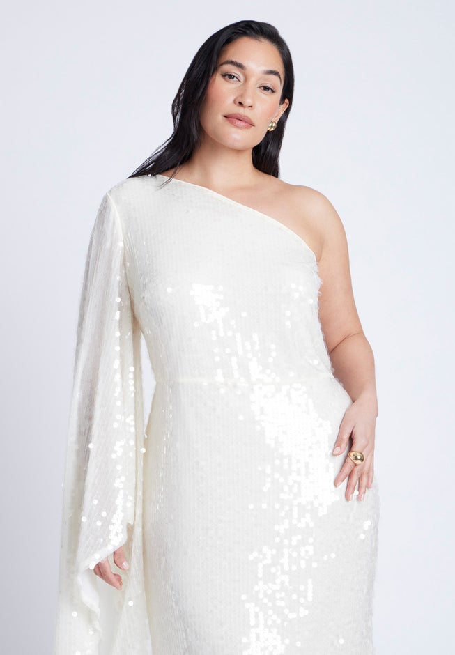 One Shoulder Dramatic Sleeve Sequin Dress image number null