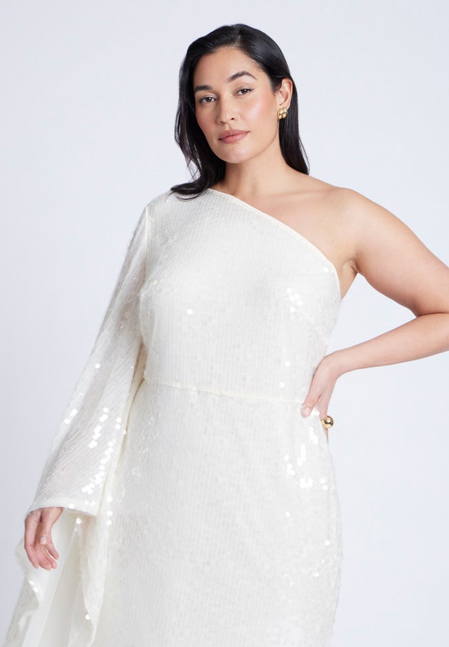 One Shoulder Dramatic Sleeve Sequin Dress image number null