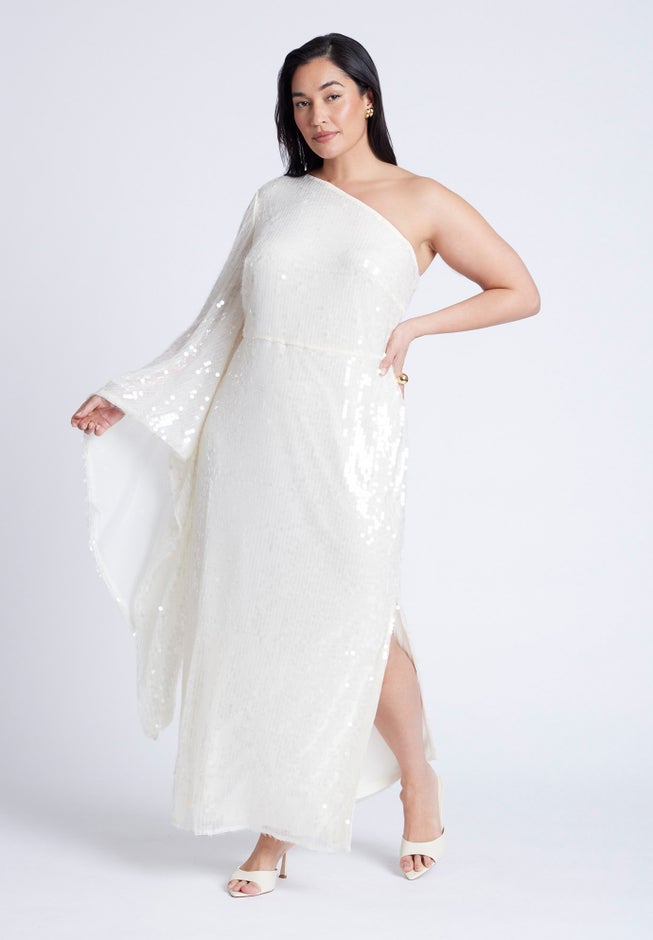 One Shoulder Dramatic Sleeve Sequin Dress image number null