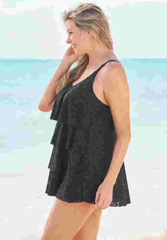 Tiered-Ruffle Crochet Swim Dress image number 2