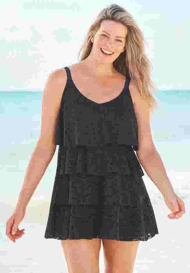 Tiered-Ruffle Crochet Swim Dress image number 0