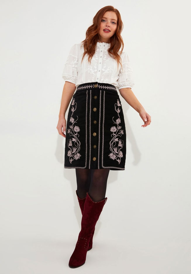 Embroidered Moleskin Skirt image number 0