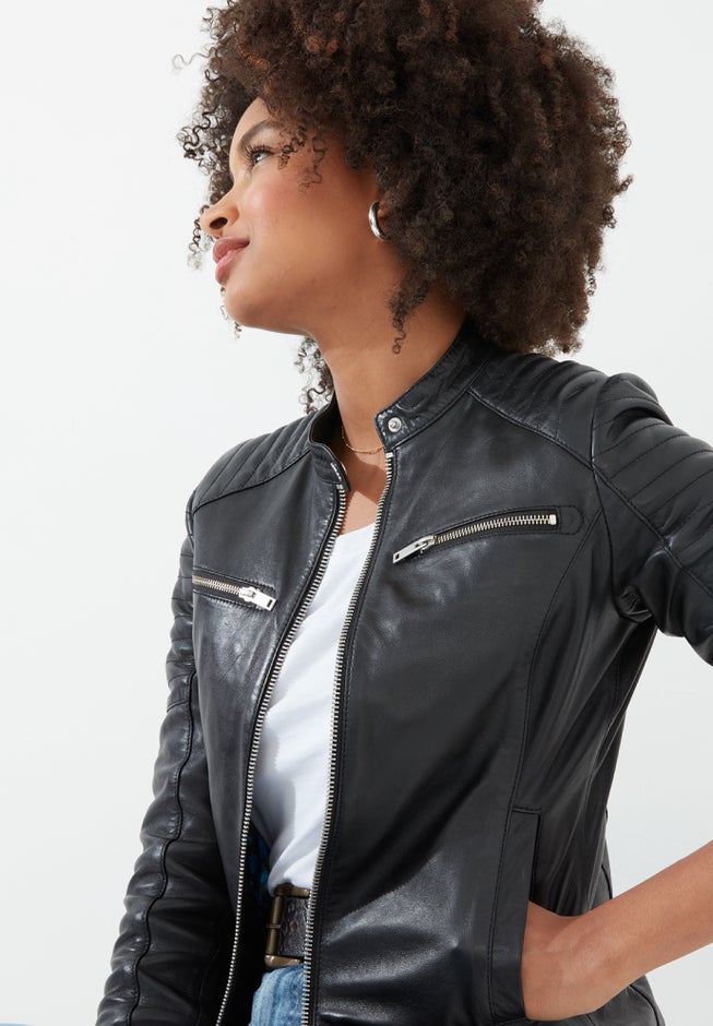 Leather Zip Biker Jacket image number null