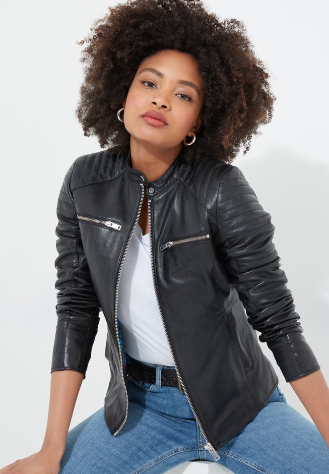 Leather Zip Biker Jacket image number null