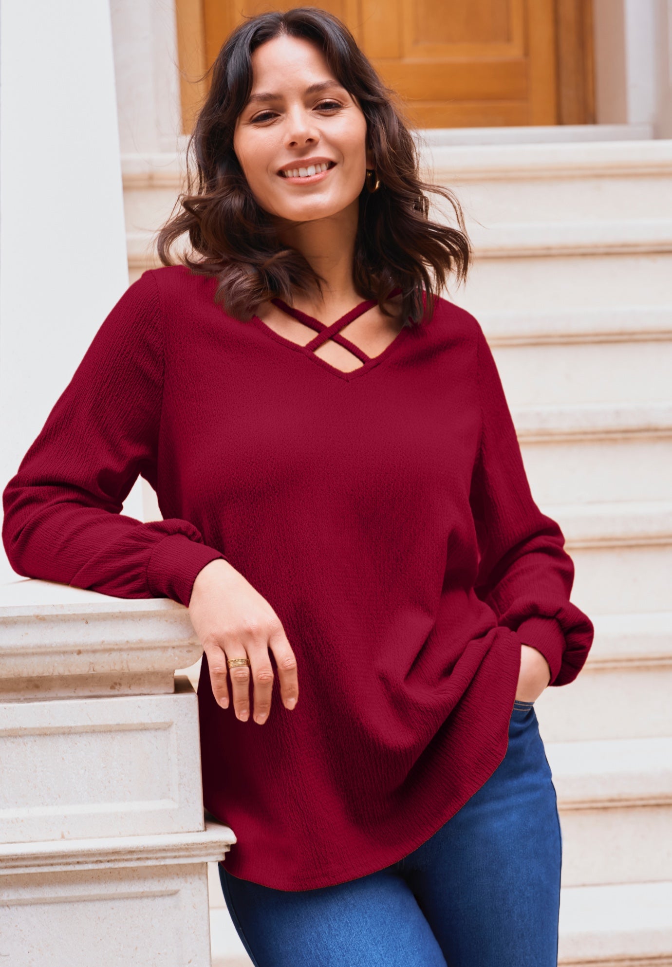 V-Neck Criss-Cross Top image number 1