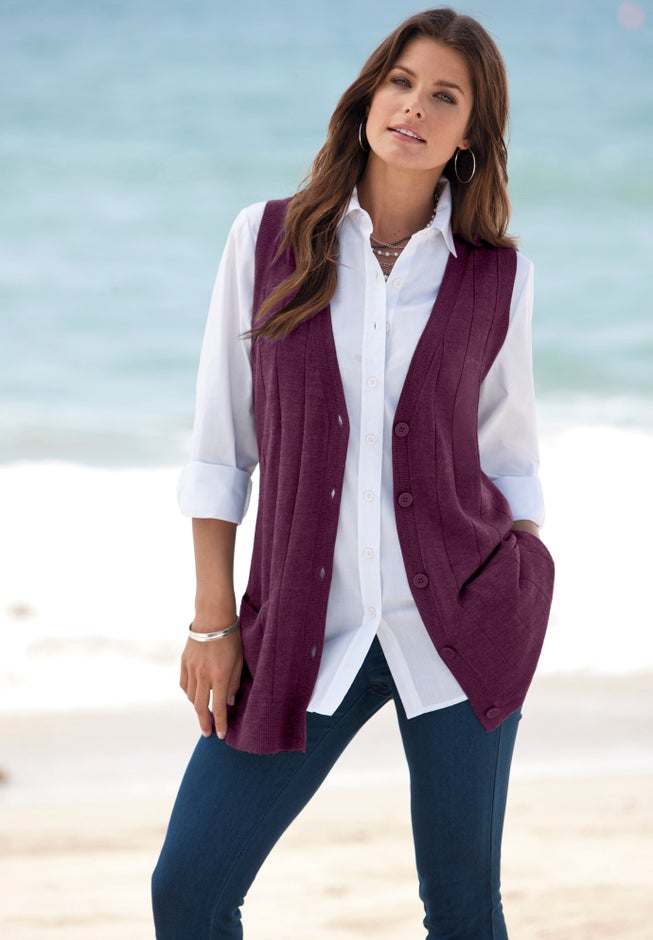 Plus Size Drop Needle Vest Lightweight Sweater Knit image number 1