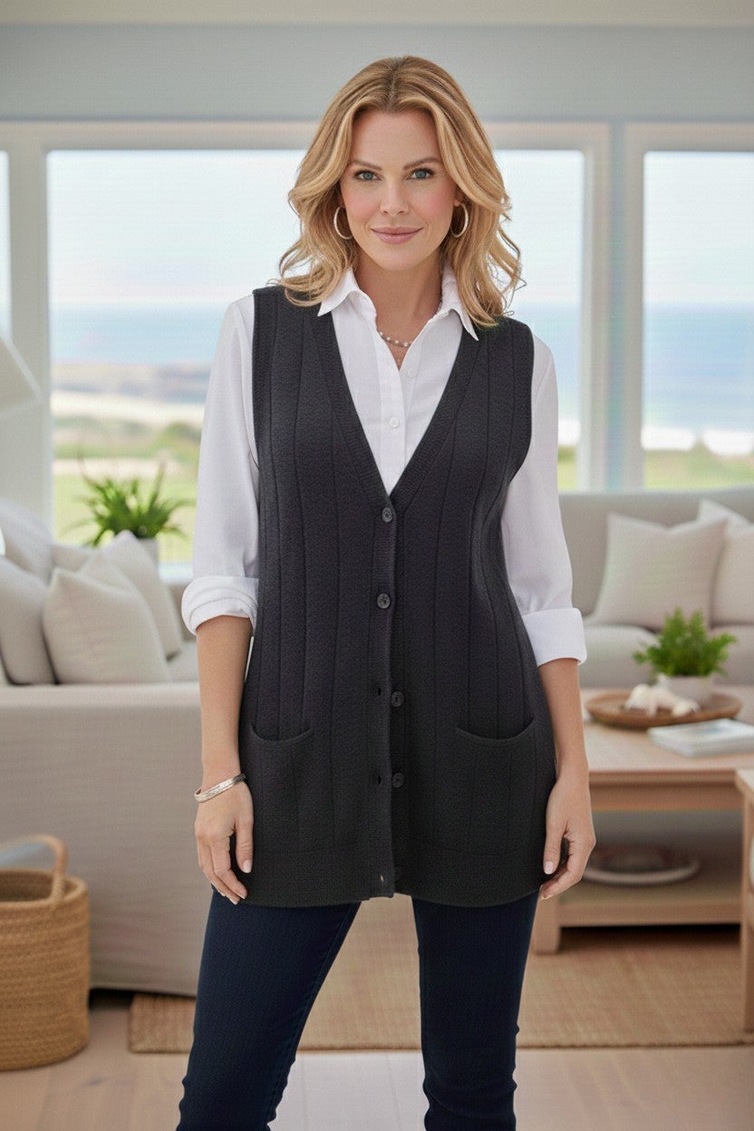 Plus Size Drop Needle Vest Lightweight Sweater Knit image number 0