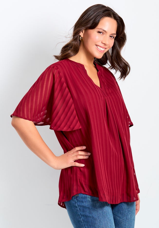 Split Neck Flutter Sleeve Blouse image number 2
