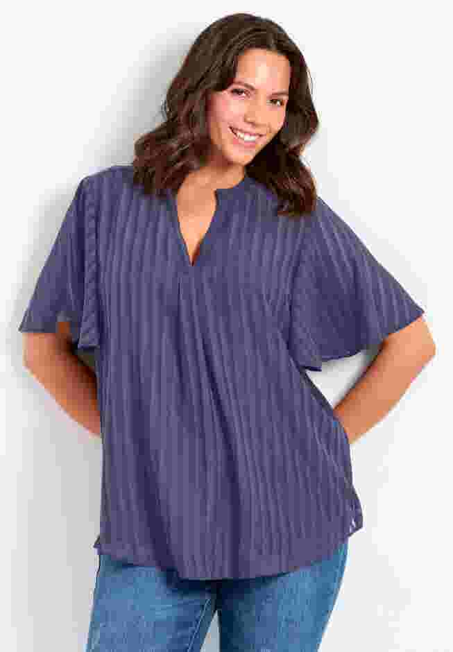 Split Neck Flutter Sleeve Blouse image number 0