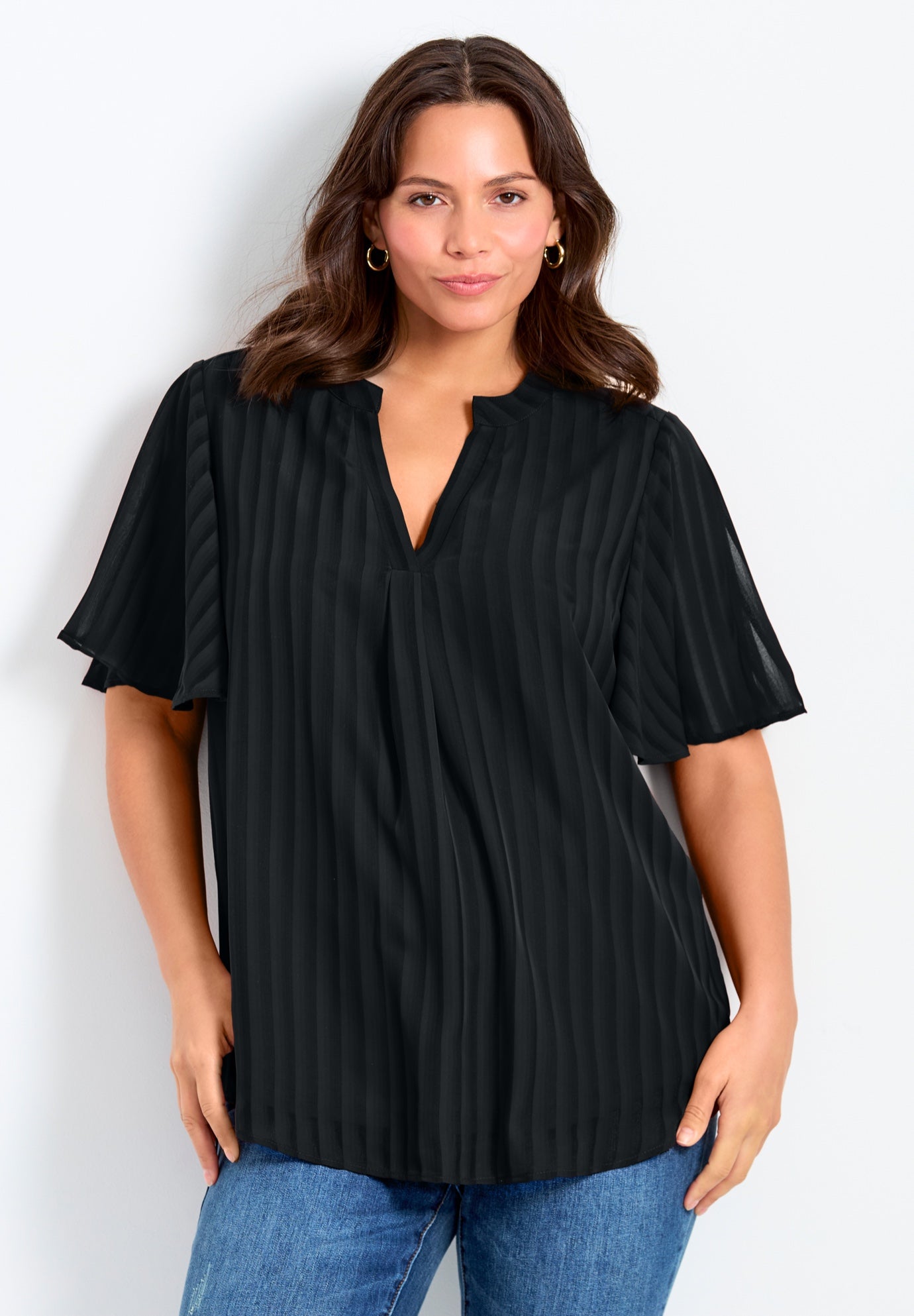 Split Neck Flutter Sleeve Blouse image number 0