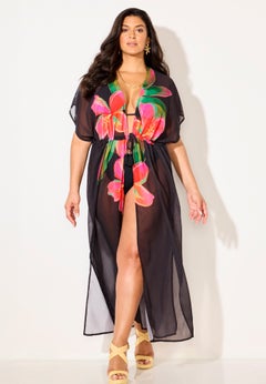  Open Front Tie-Waist Maxi Cover Up