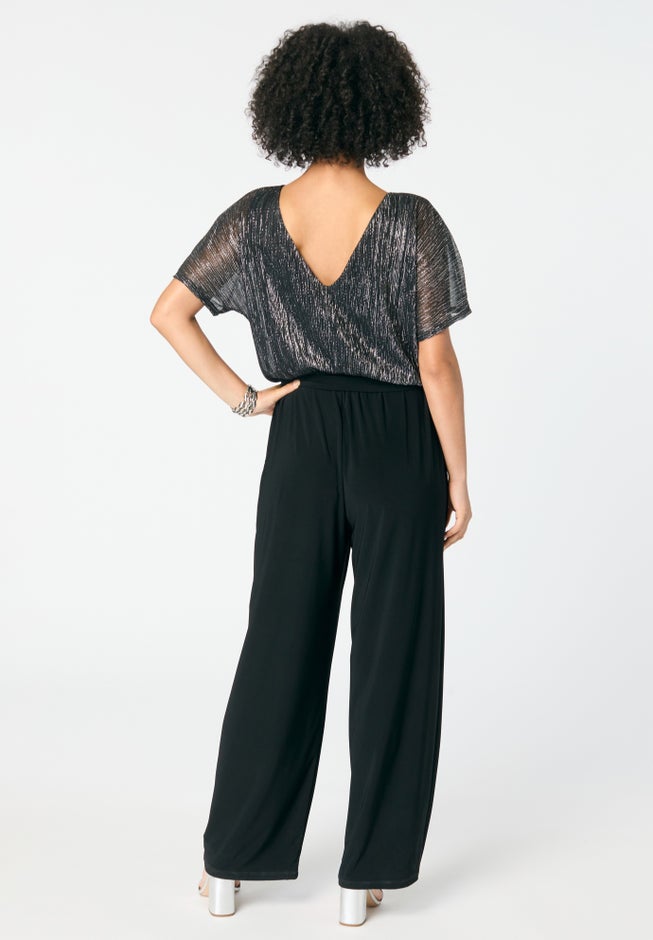 Plus-Size Short Sleeve Lurex Blouson Jumpsuit image number 1