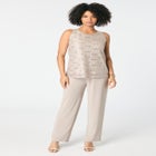 Plus-Size 3 Piece 3/4 Sleeve Foil Lace Duster Pant Set image number null