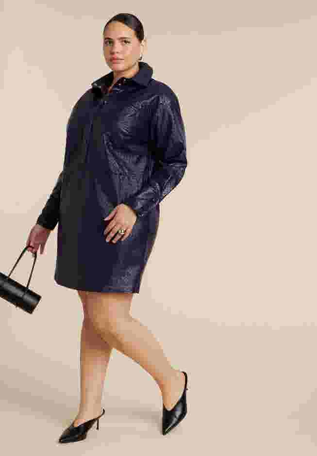 Woven Faux Leather Mini Shirt Dress image number 1