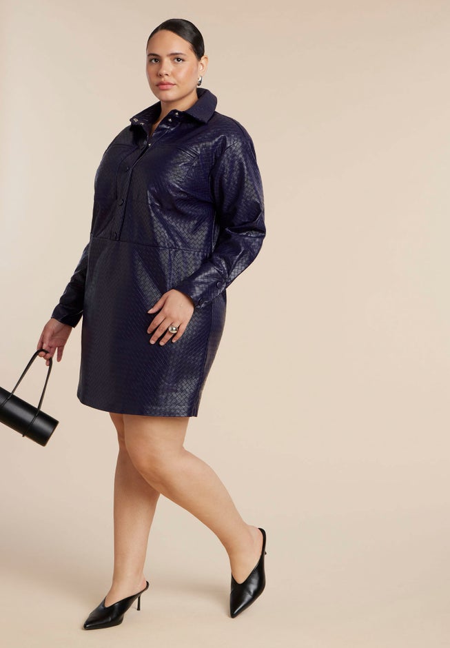 Woven Faux Leather Mini Shirt Dress image number 1