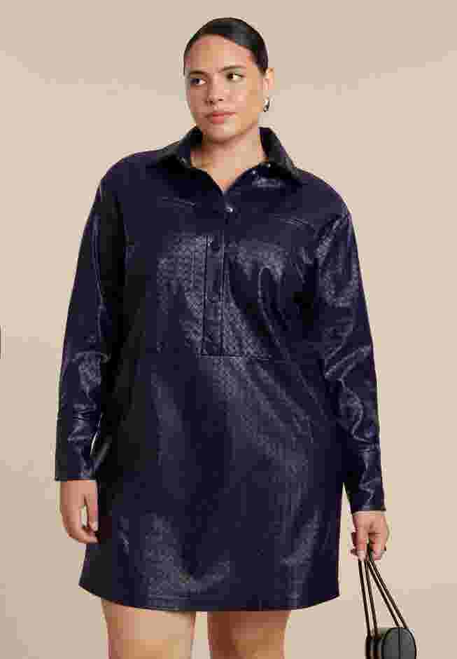 Woven Faux Leather Mini Shirt Dress image number 3