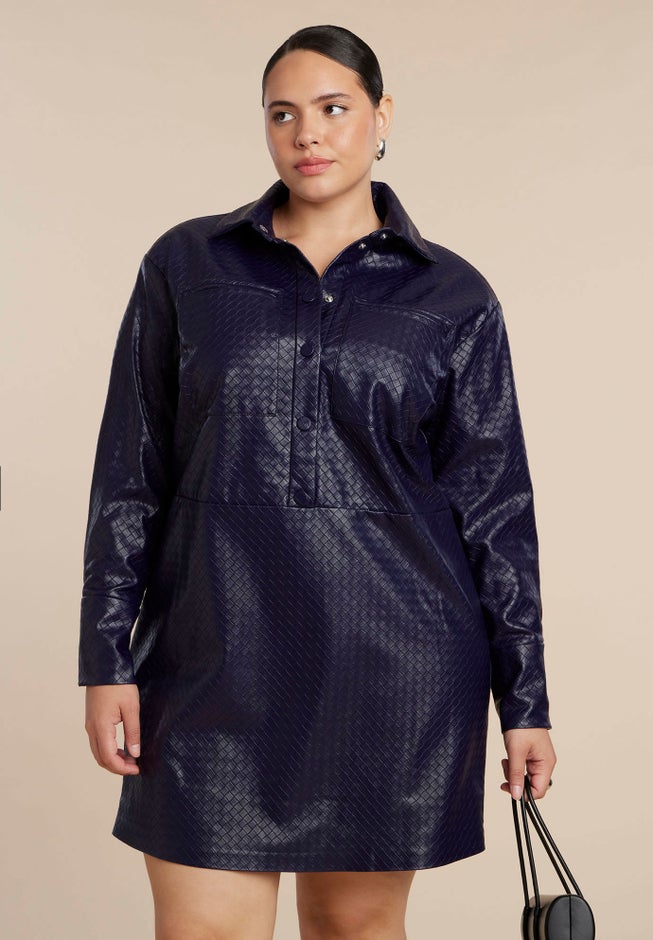 Woven Faux Leather Mini Shirt Dress image number 3