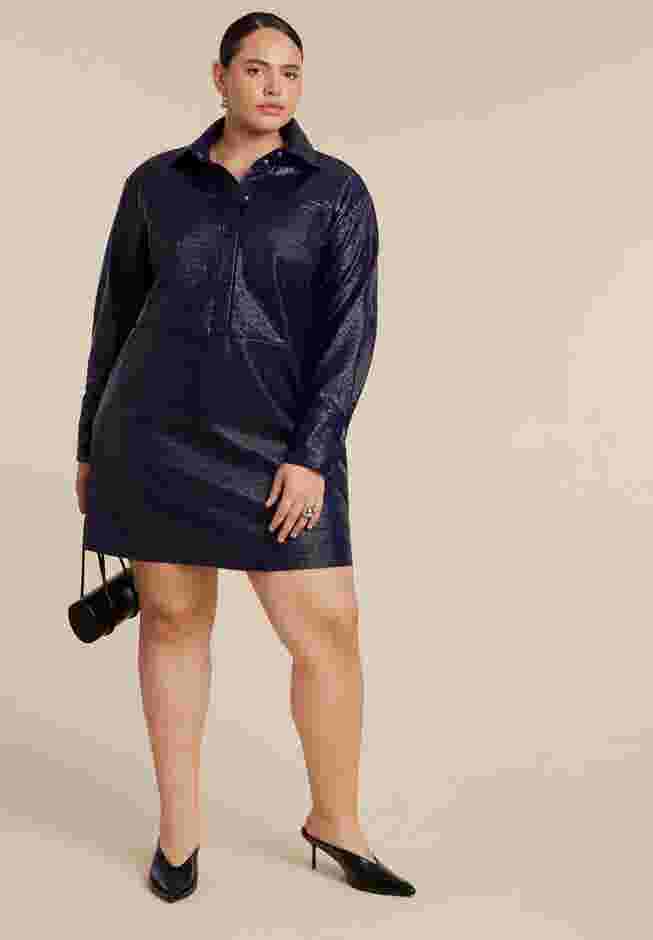 Woven Faux Leather Mini Shirt Dress image number 0