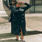 Faux Leather Shirt Dress image number null