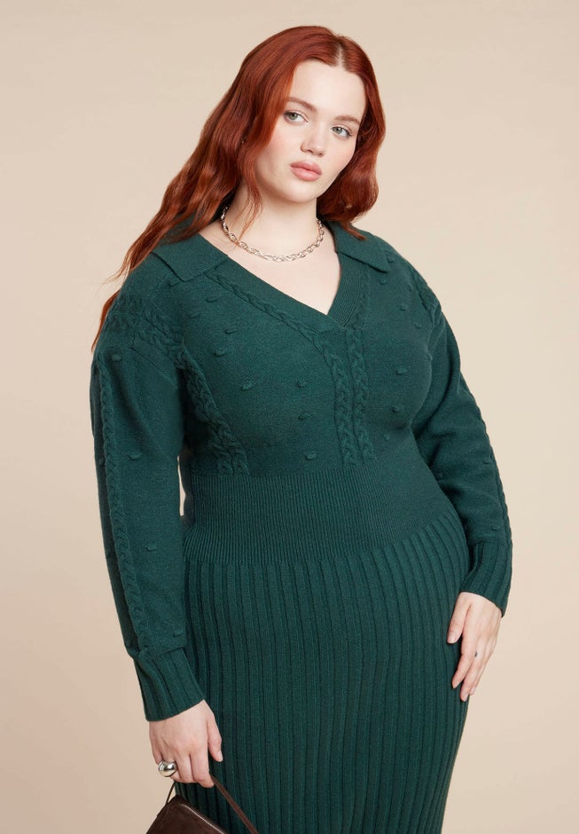 Collared Cinched Sweater Dress image number 3