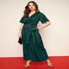 Stretch Satin Faux Wrap Dress image number null